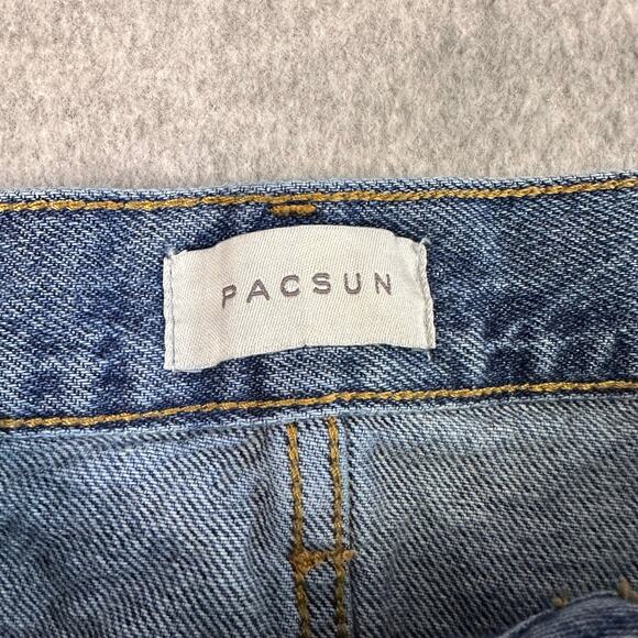 Pac-Sun Jean Shorts High Rise Relaxed WMN 26 Med Wash Distressed Raw Hem Denim - Picture 4 of 16